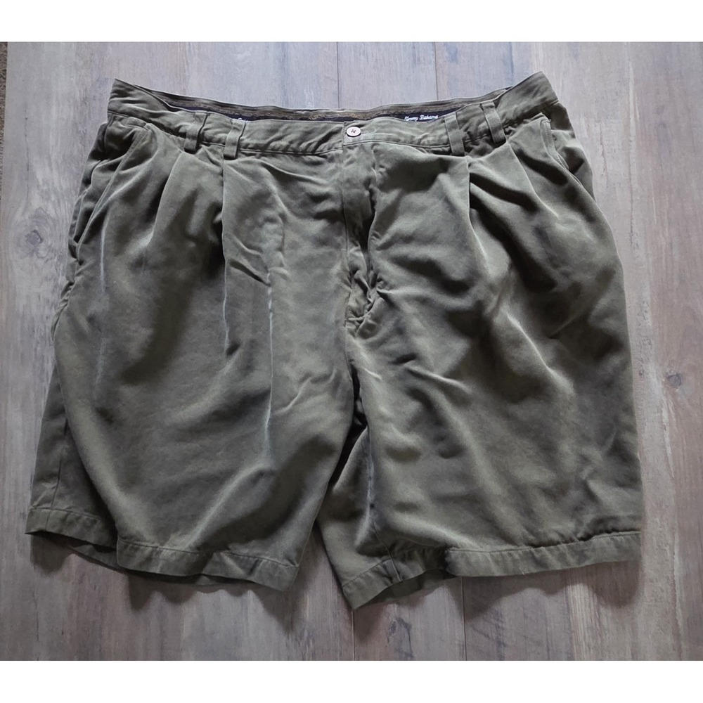 Tommy Bahama Men's Sz 42 Relax Fit Silk Pleated Front Olive Green Shorts
